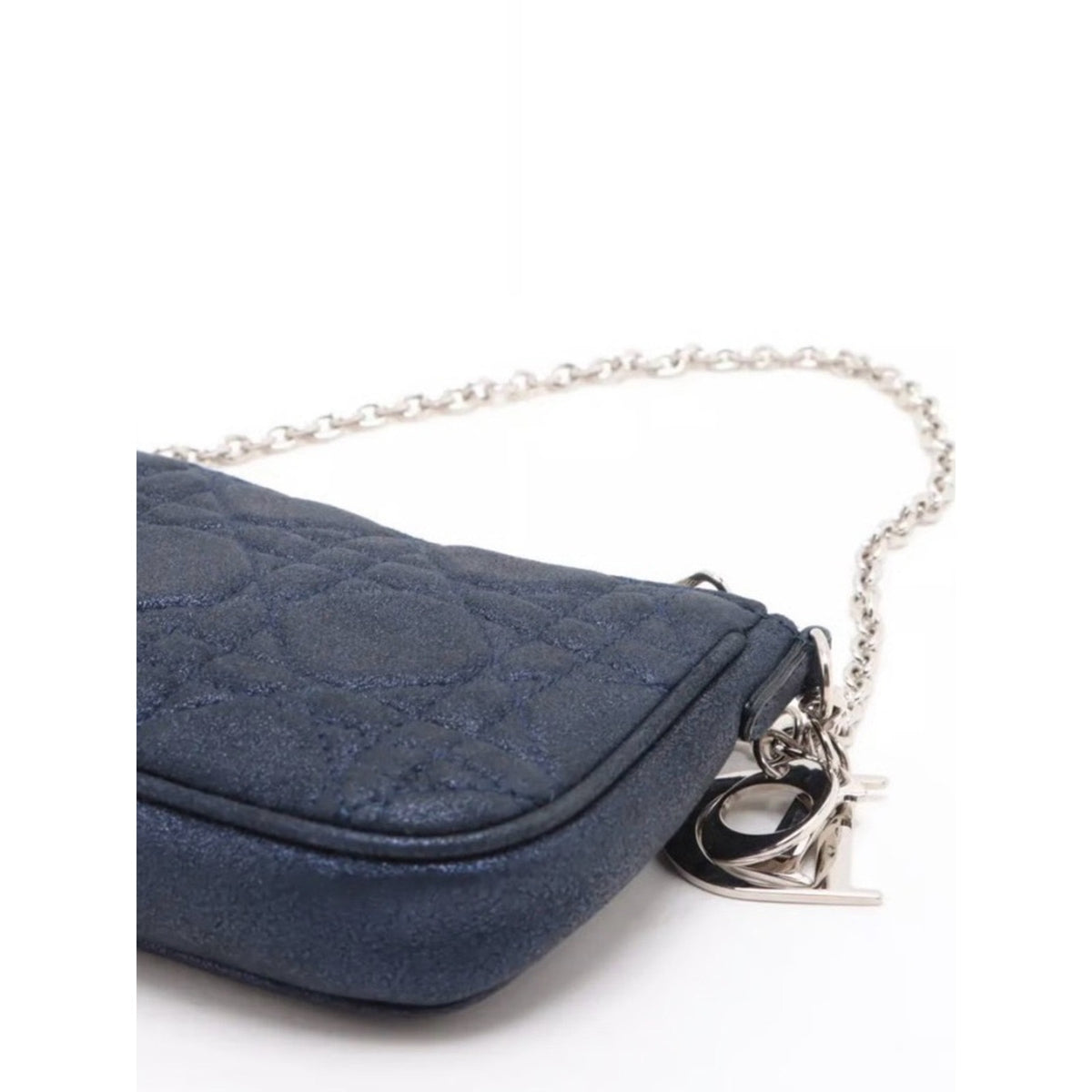 DIOR Metallic Navy Blue Mini Cannage Purse Silver tone Chain Strap Lady Dior
