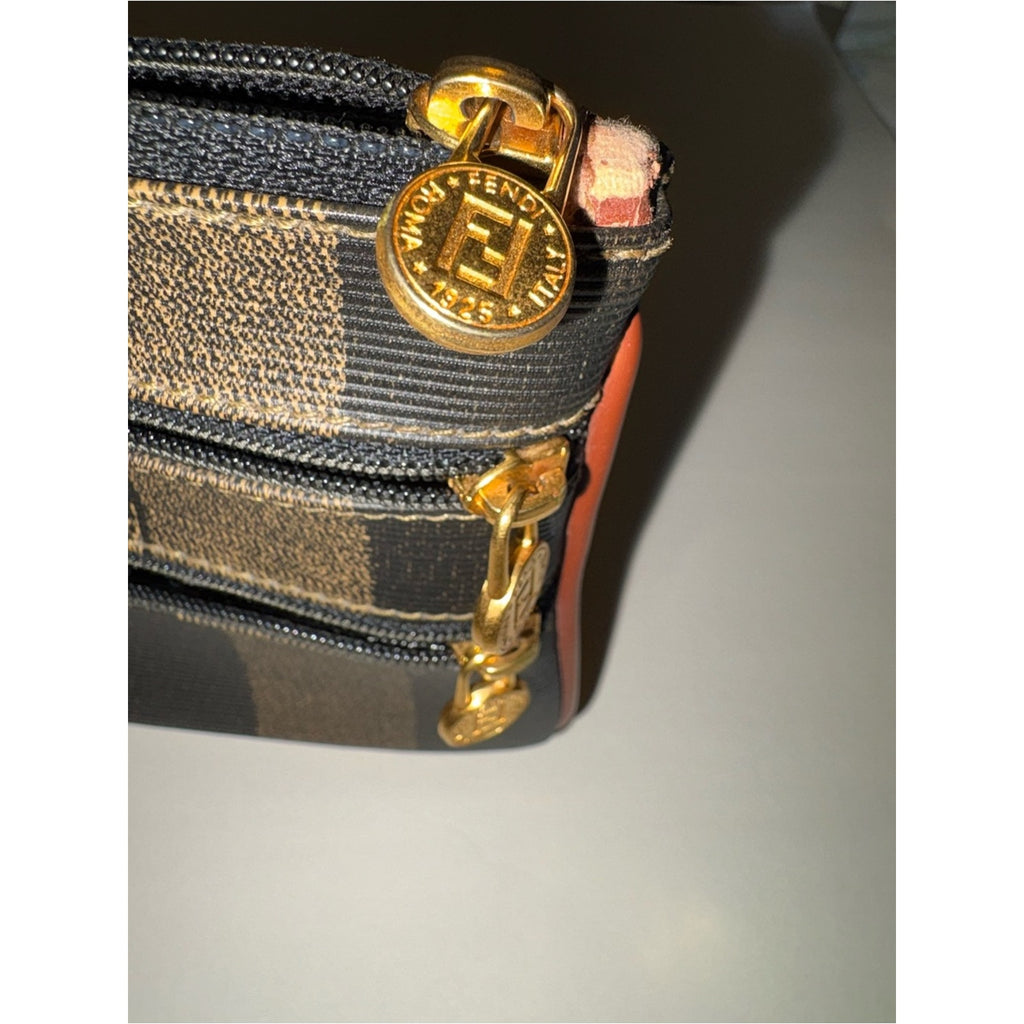 Fendi Pequin Stripe Triple-Zip Clutch / Pouch / Wallet
