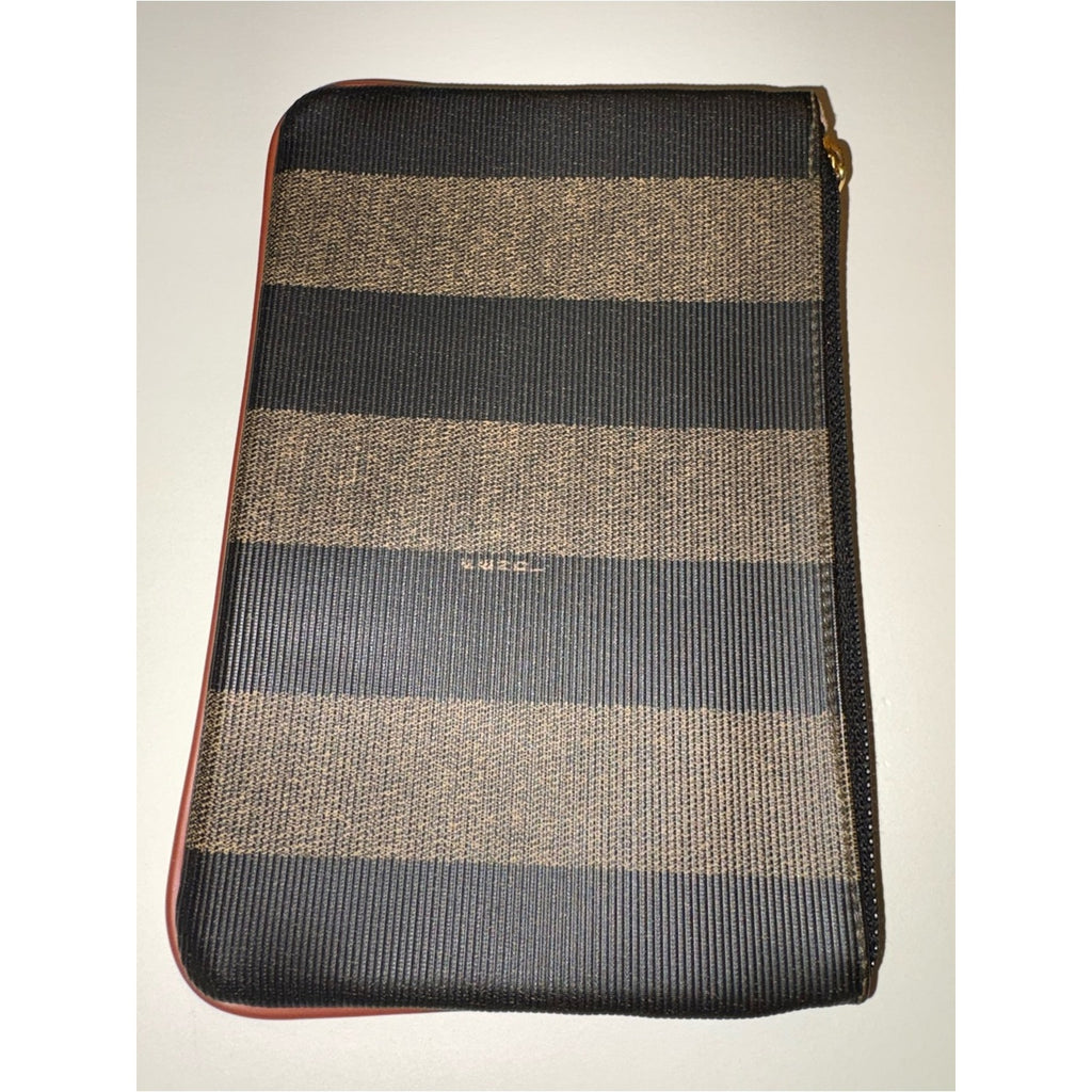 Fendi Pequin Stripe Triple-Zip Clutch / Pouch / Wallet