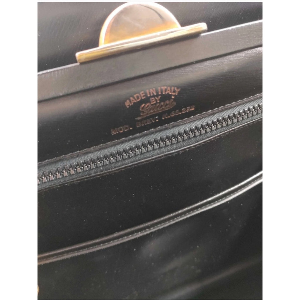 Vintage Gucci Top Handle Black Leather RARE Writing / Travel / Secretary Purse