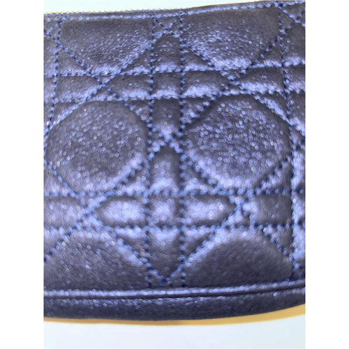 DIOR Metallic Navy Blue Mini Cannage Purse Silver tone Chain Strap Lady Dior