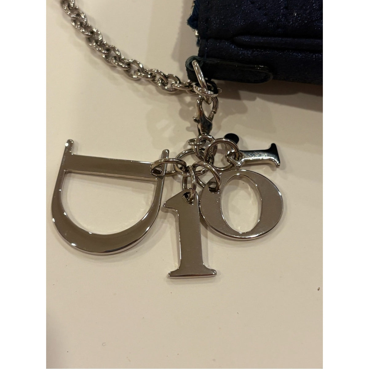 DIOR Metallic Navy Blue Mini Cannage Purse Silver tone Chain Strap Lady Dior
