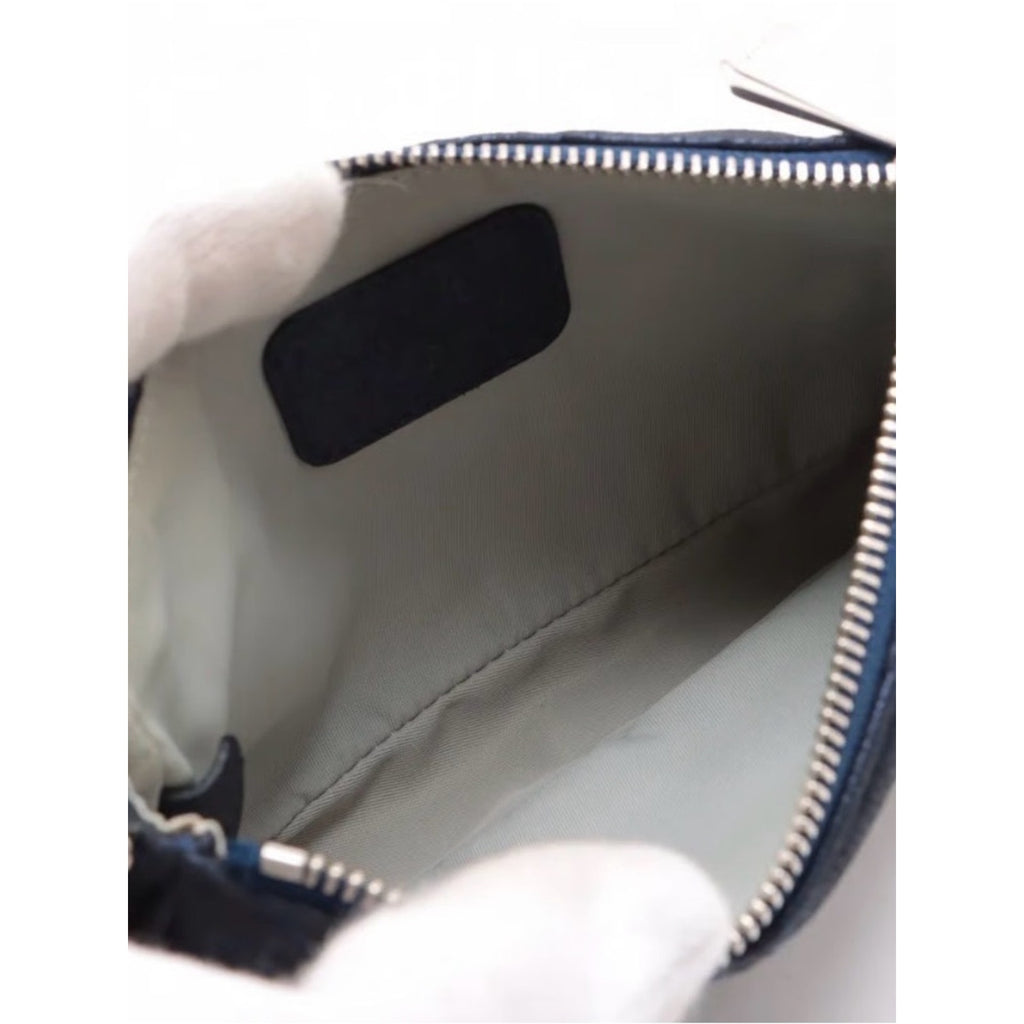 DIOR Metallic Navy Blue Mini Cannage Purse Silver tone Chain Strap Lady Dior