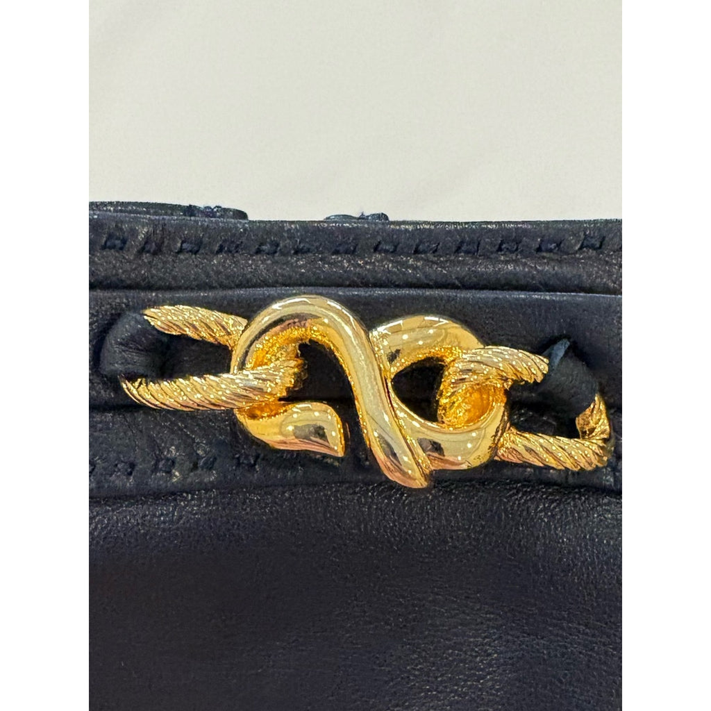 Hermès Rare Vintage Navy Blue Lambskin Gold Chain Gloves size 7.5 EUC