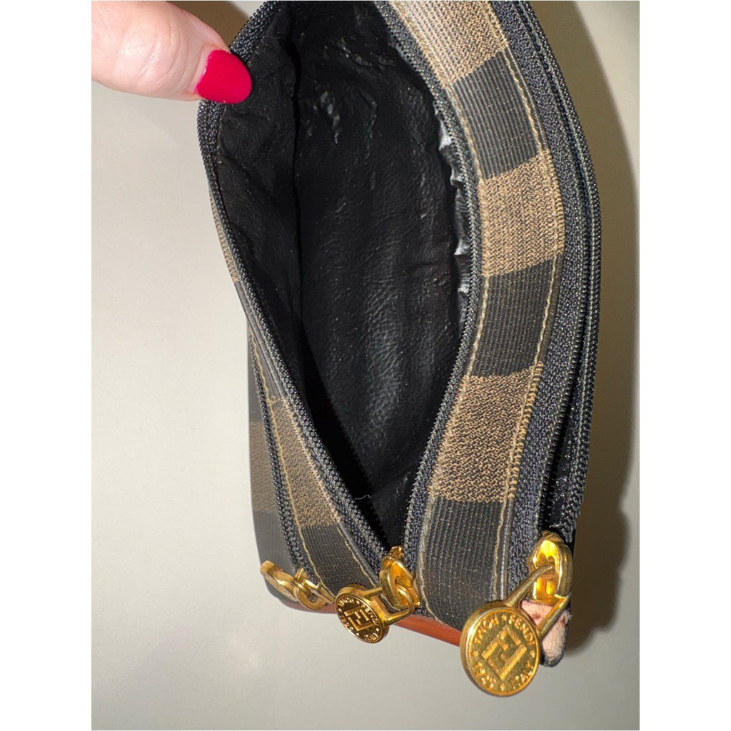 Fendi Pequin Stripe Triple-Zip Clutch / Pouch / Wallet