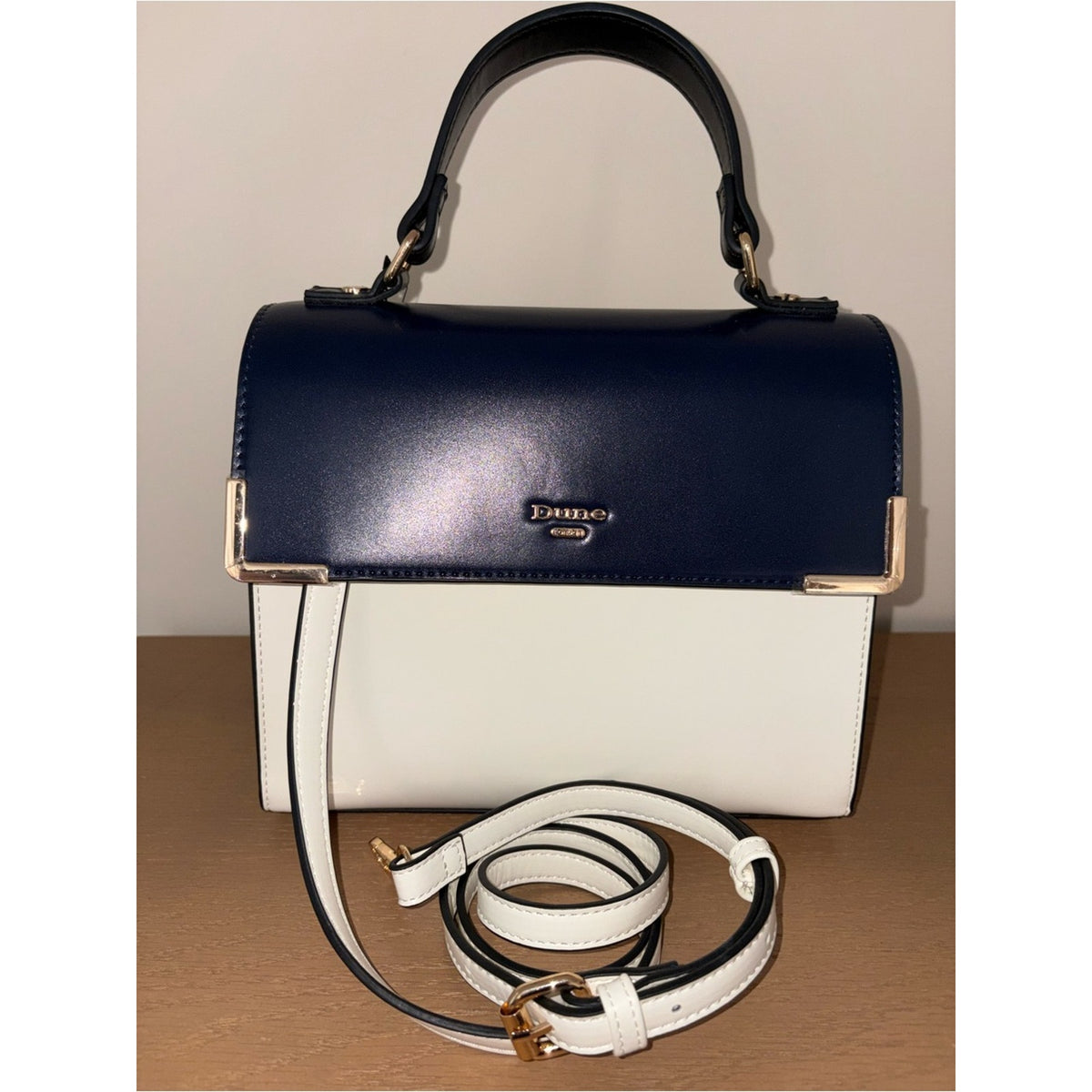DUNE of London Top Handle Crossbody Bag Navy Blue & Ivory White