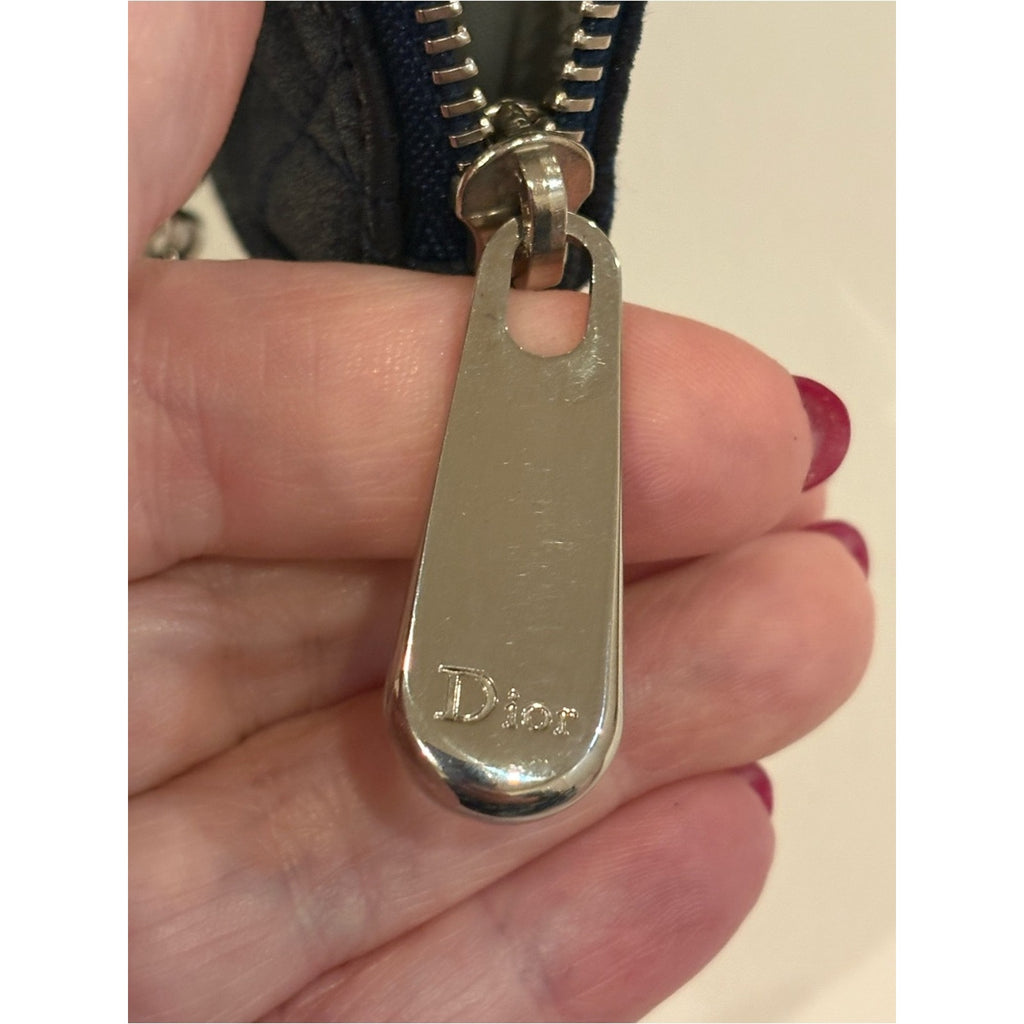 DIOR Metallic Navy Blue Mini Cannage Purse Silver tone Chain Strap Lady Dior