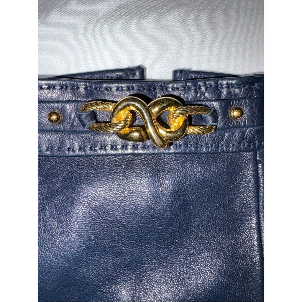 Hermès Rare Vintage Navy Blue Lambskin Gold Chain Gloves size 7.5 EUC