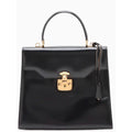 GUCCI Vintage Lady Lock Top Handle Black Leather Bag, Red Interior