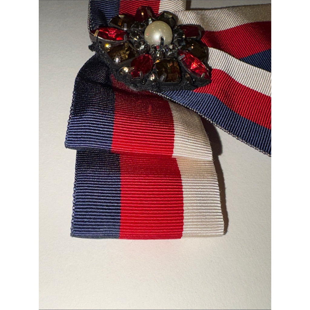 Gucci Web Grosgrain Bow Brooch Red White Blue Bee Medallion Alessandro Michele