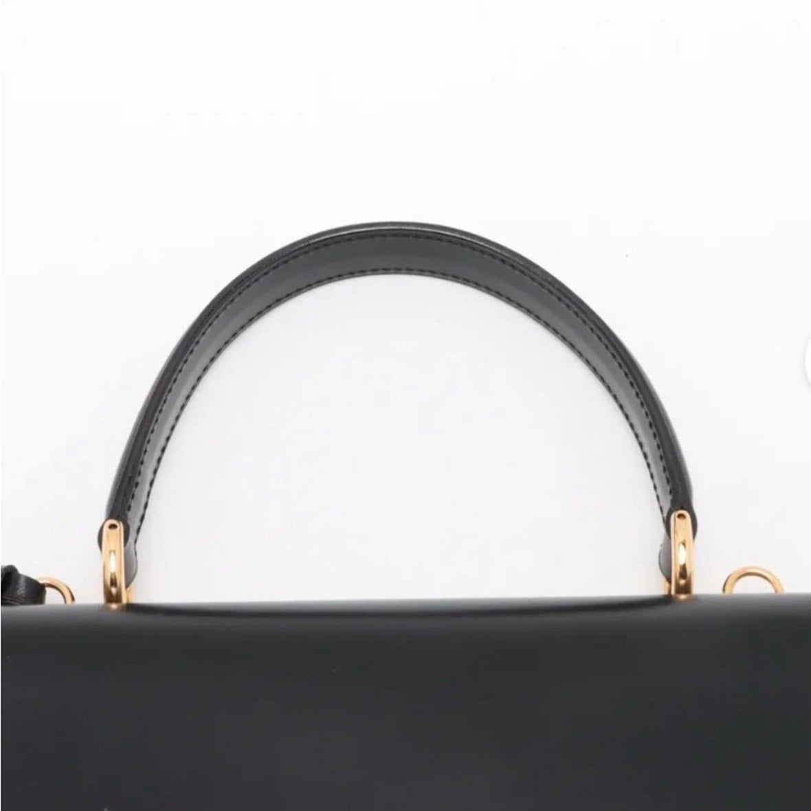 GUCCI Vintage Lady Lock Top Handle Black Leather Bag, Red Interior