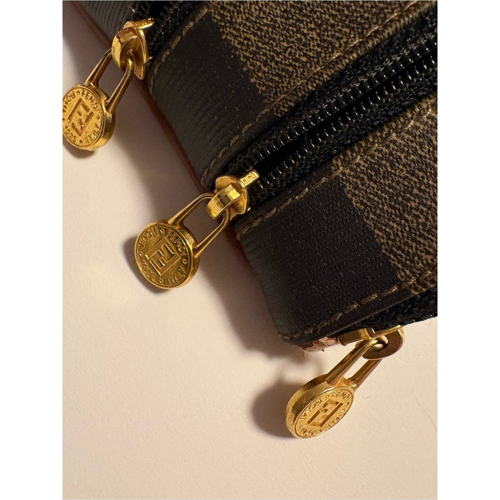 Fendi Pequin Stripe Triple-Zip Clutch / Pouch / Wallet