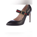 Authentic Gucci Sylvie Black Leather Pumps Mary Jane Web Strap, size 39