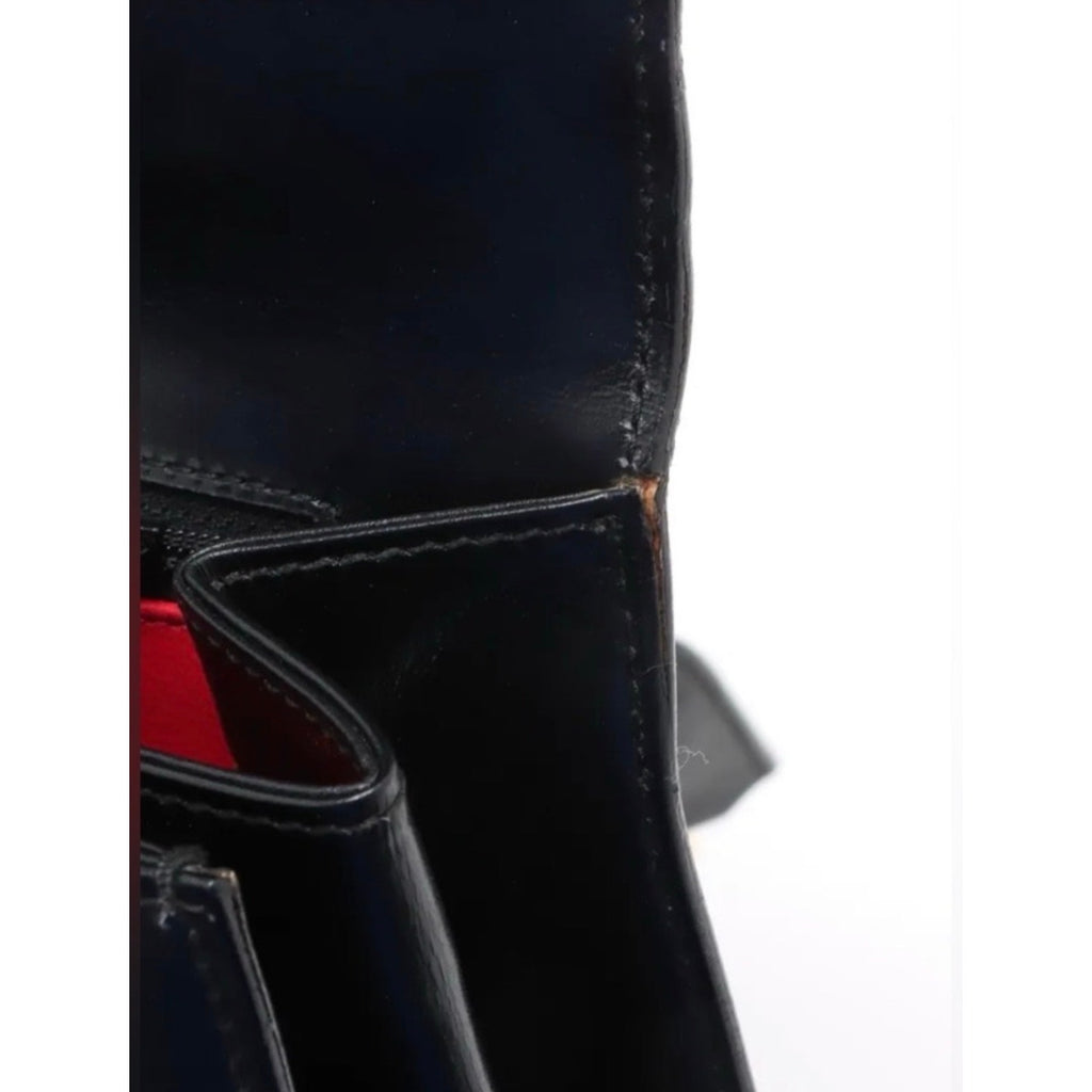 GUCCI Vintage Lady Lock Top Handle Black Leather Bag, Red Interior