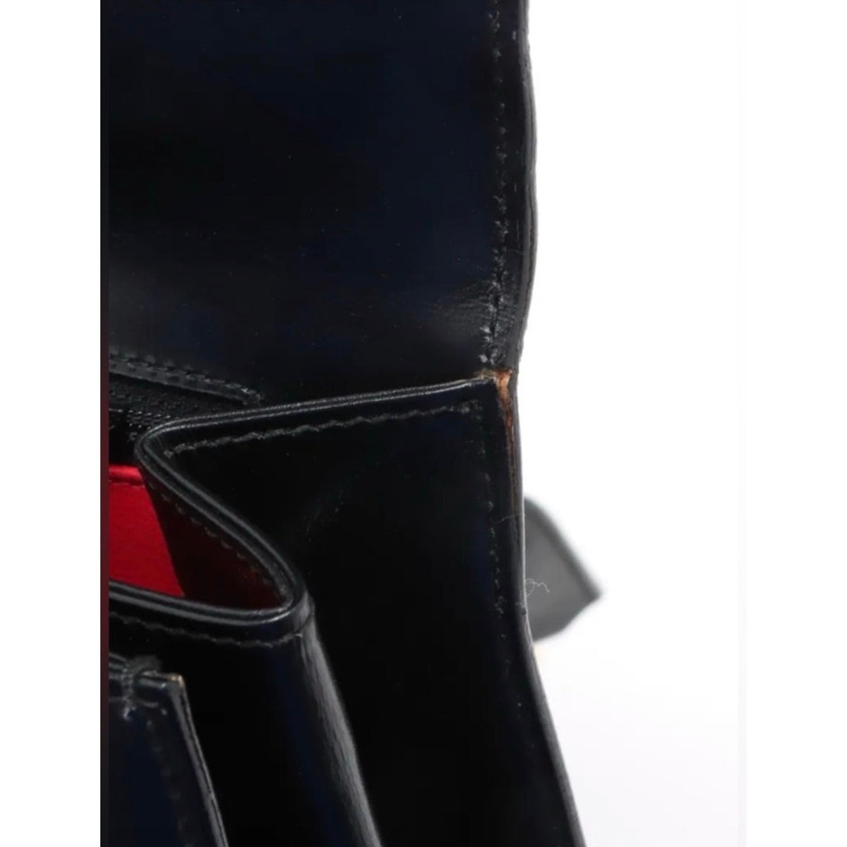 GUCCI Vintage Lady Lock Top Handle Black Leather Bag, Red Interior