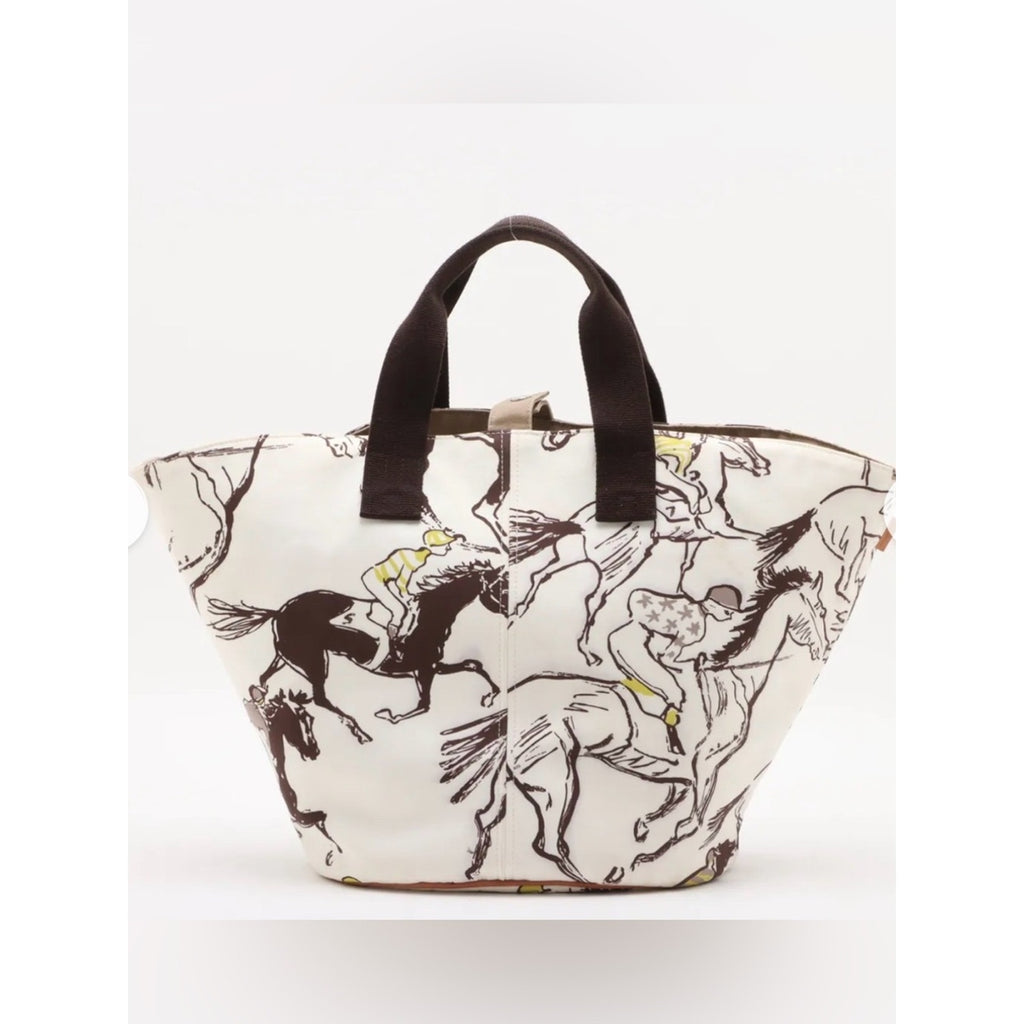 Hermès Panier de Plage Horse Racing Jockey Print Canvas Tote Bag COLLECTORS ITEM