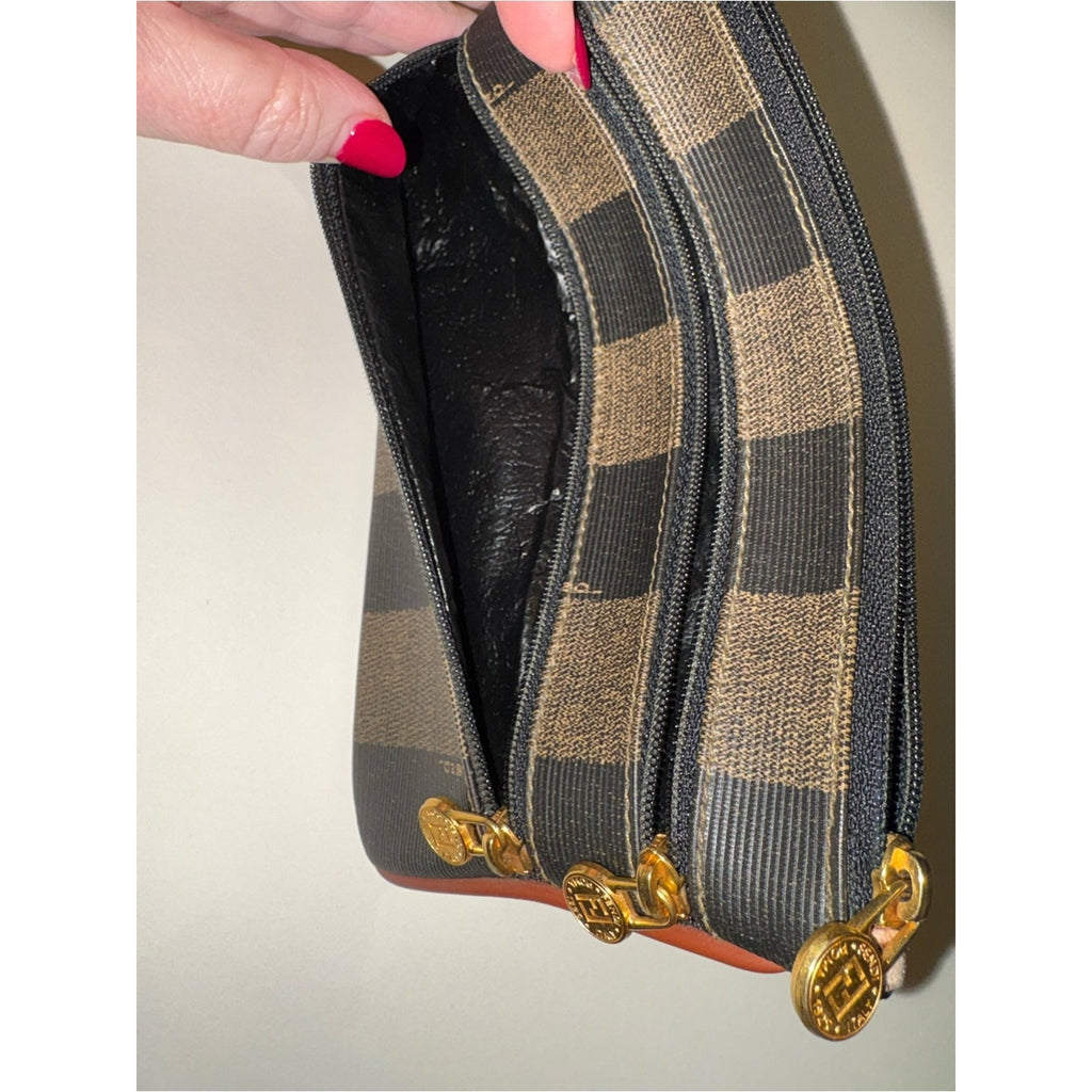 Fendi Pequin Stripe Triple-Zip Clutch / Pouch / Wallet
