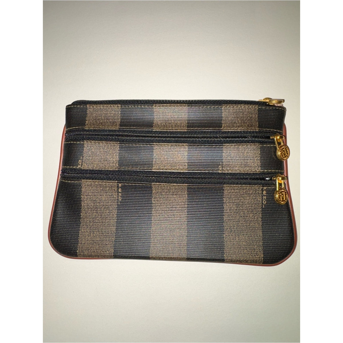 Fendi Pequin Stripe Triple-Zip Clutch / Pouch / Wallet