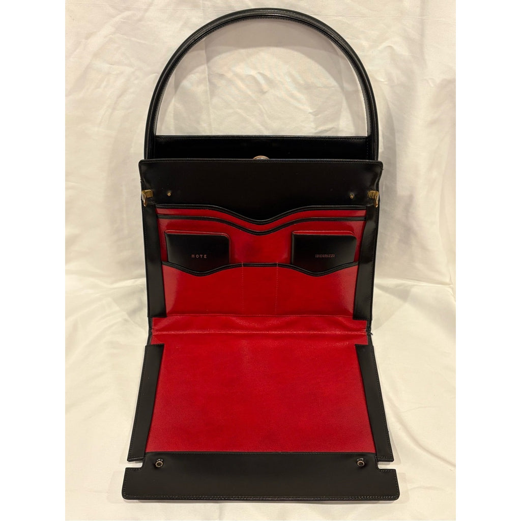 Vintage Gucci Top Handle Black Leather RARE Writing / Travel / Secretary Purse