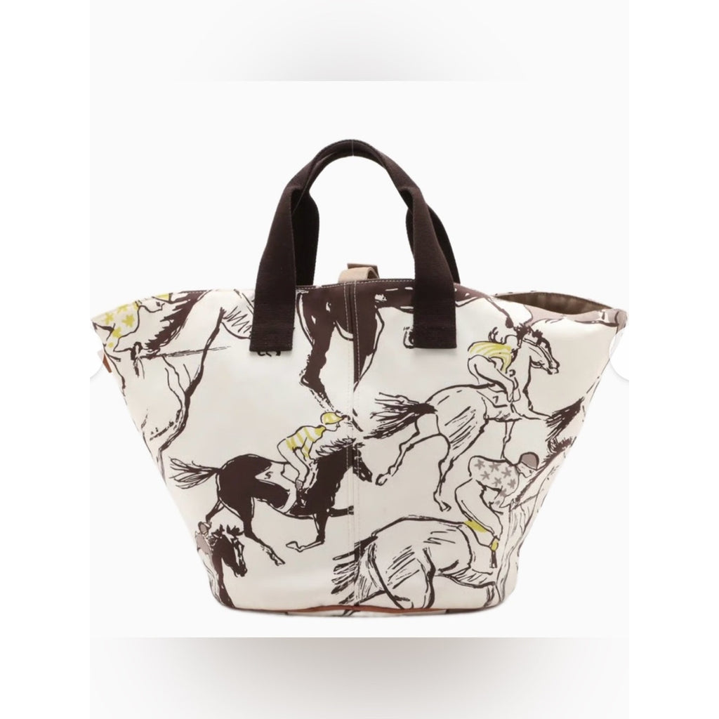 Hermès Panier de Plage Horse Racing Jockey Print Canvas Tote Bag COLLECTORS ITEM