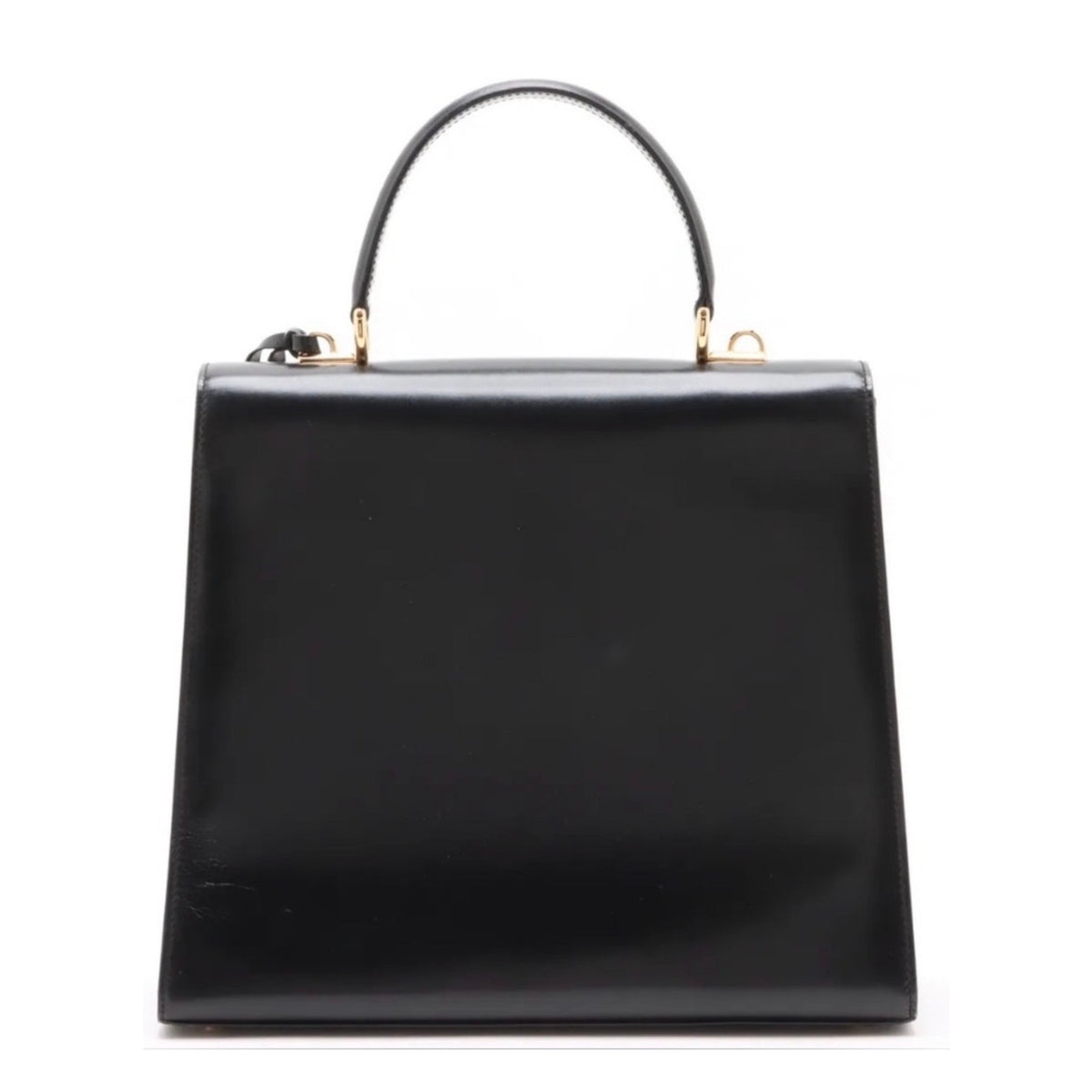 GUCCI Vintage Lady Lock Top Handle Black Leather Bag, Red Interior